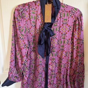 Floral Patterned Blouse with Bow Tie